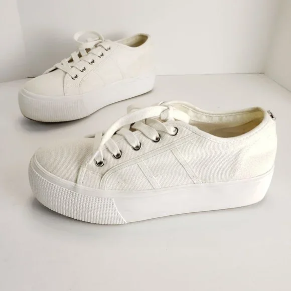 Steve Madden Emmi Platform Lace Up Sneakers White Chunky Canvas Shoes Size 8.5 - Picture 12 of 12